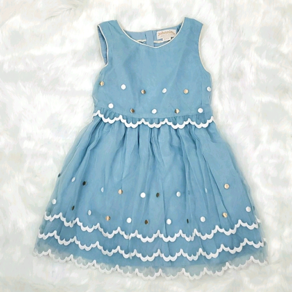 Johnnie B Blue Lace Dress Girls Size 5-6Y Kids Party Occasion Dress